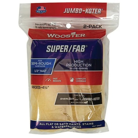 Wooster 4-1/2" Mini Paint Roller Cover, 1/2" Nap Nap, Knit Fabric RR301